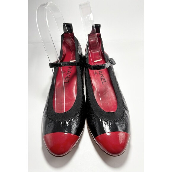 Chanel Mary Jane Block Heels Red & Black Patent Leather Cap Toe Sz EU 36 6 - Picture 4 of 10